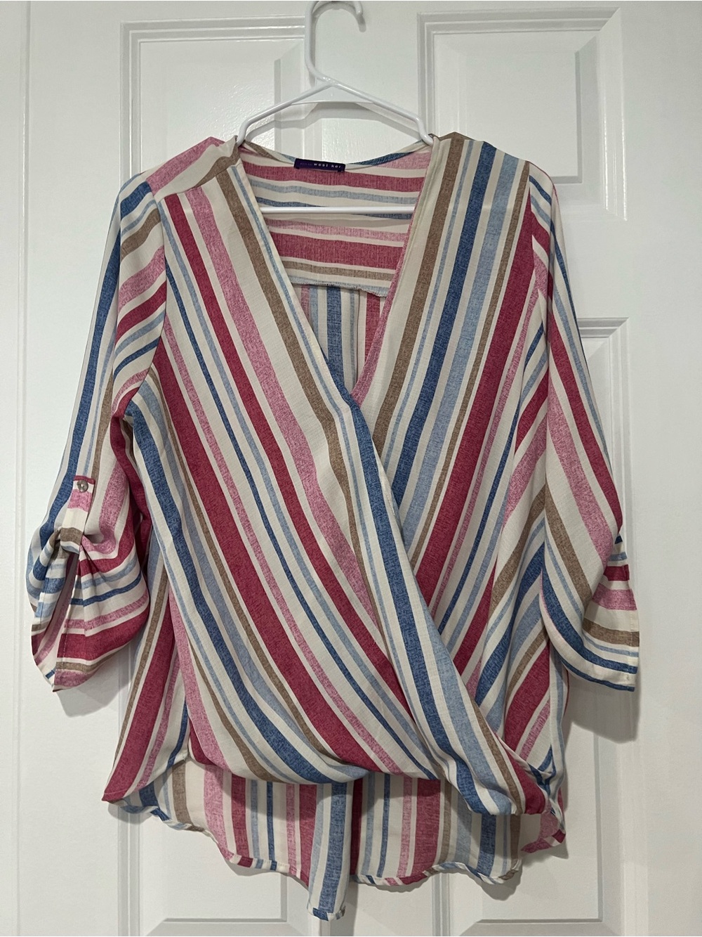West Kei Striped Wrap Front Blouse in Multi-Color large shirt